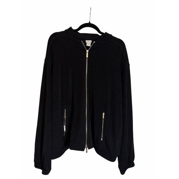 Chico’s Travelers Black Zip Jacket Size 3 silver Hardware Soft Stretch Classic - Picture 1 of 7